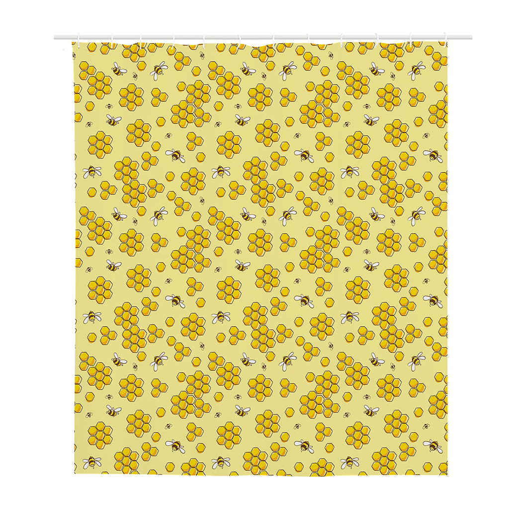 Cute Honey Bee Pattern Print Polyester Shower Curtain