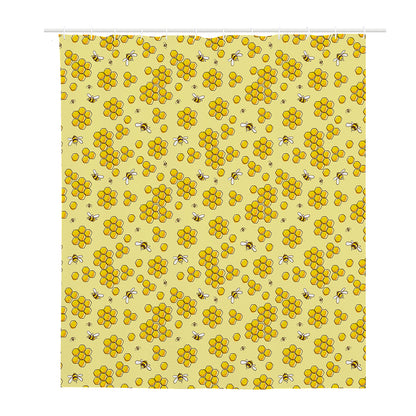 Cute Honey Bee Pattern Print Polyester Shower Curtain