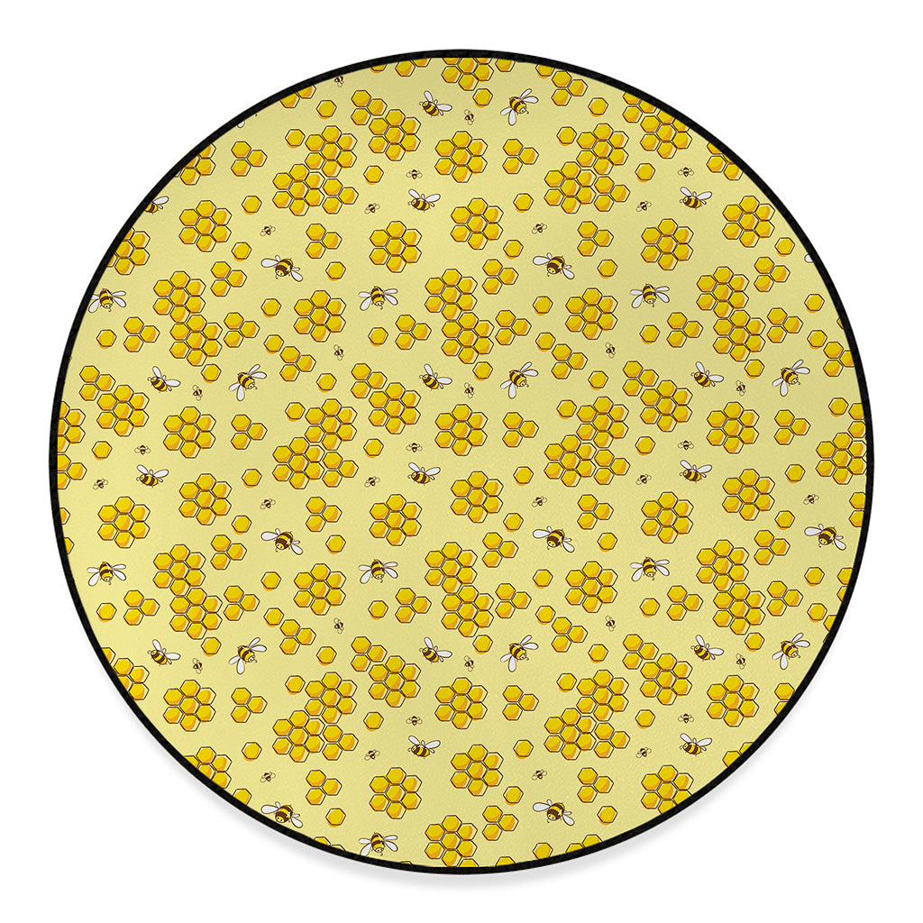 Cute Honey Bee Pattern Print Round Floor Mat