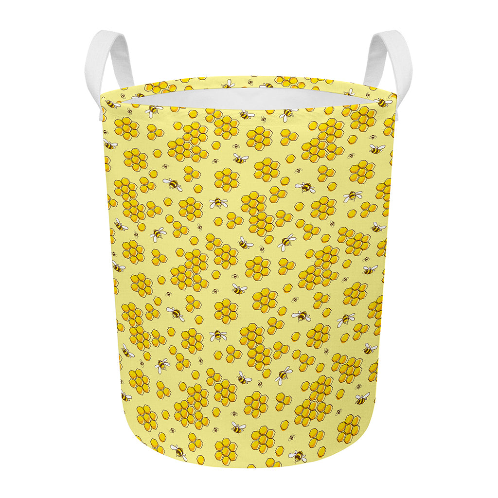 Cute Honey Bee Pattern Print Round Laundry Basket