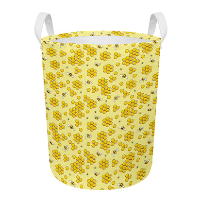 Cute Honey Bee Pattern Print Round Laundry Basket