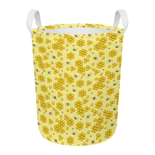 Cute Honey Bee Pattern Print Round Laundry Basket