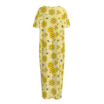 Cute Honey Bee Pattern Print Short Sleeve Long Nightdress