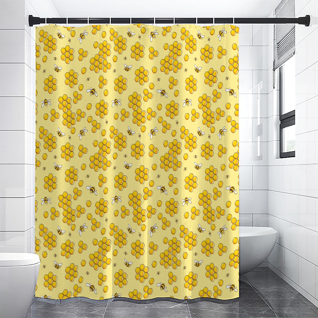 Cute Honey Bee Pattern Print Shower Curtain