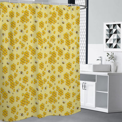 Cute Honey Bee Pattern Print Shower Curtain