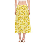Cute Honey Bee Pattern Print Side Slit Midi Skirt