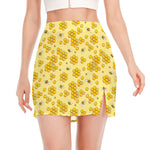 Cute Honey Bee Pattern Print Side Slit Mini Skirt