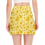 Cute Honey Bee Pattern Print Side Slit Mini Skirt