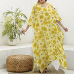 Cute Honey Bee Pattern Print Silk V-Neck Kaftan Dress