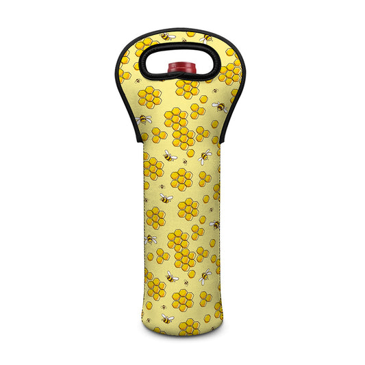 Cute Honey Bee Pattern Print Single Neoprene Wine Tote