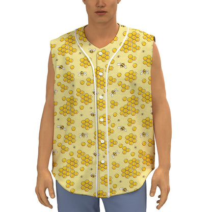Cute Honey Bee Pattern Print Sleeveless Baseball Jersey