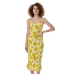 Cute Honey Bee Pattern Print Slim Fit Midi Cami Dress
