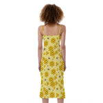 Cute Honey Bee Pattern Print Slim Fit Midi Cami Dress