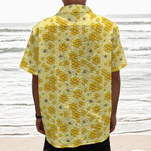 Cute Honey Bee Pattern Print Textured Short Sleeve Shirt