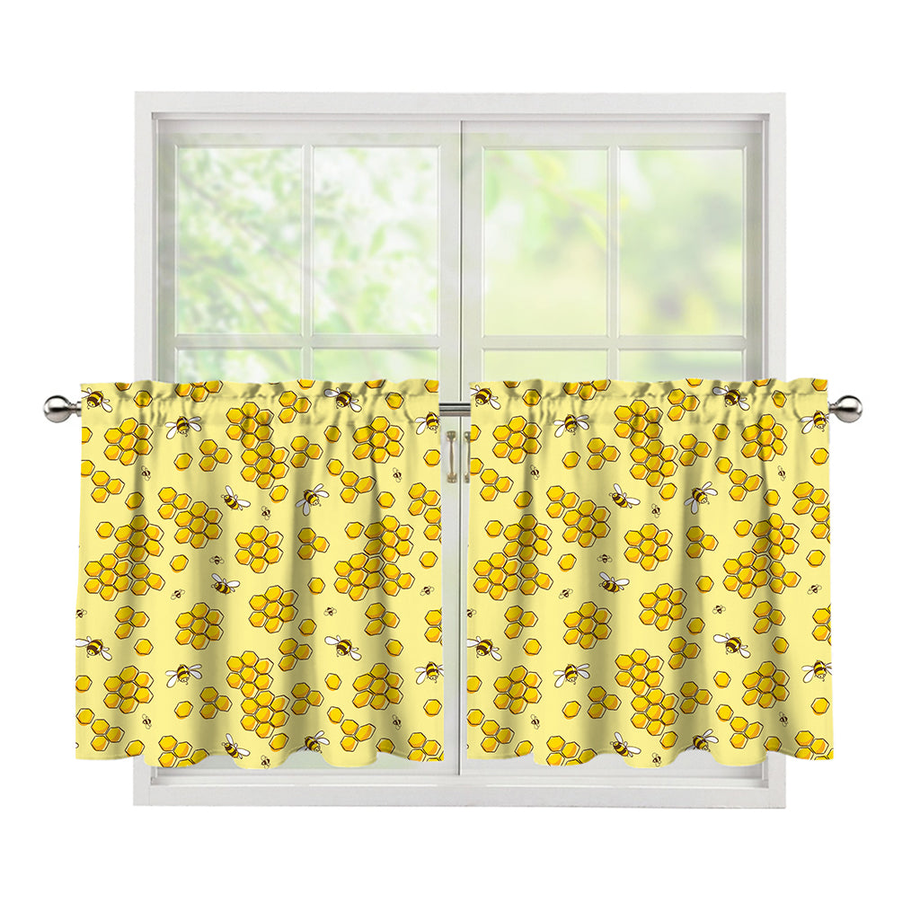 Cute Honey Bee Pattern Print Tier Curtains