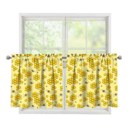 Cute Honey Bee Pattern Print Tier Curtains