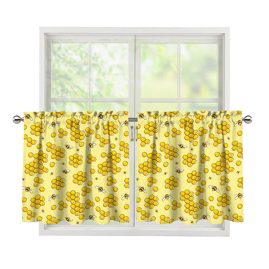 Cute Honey Bee Pattern Print Tier Curtains
