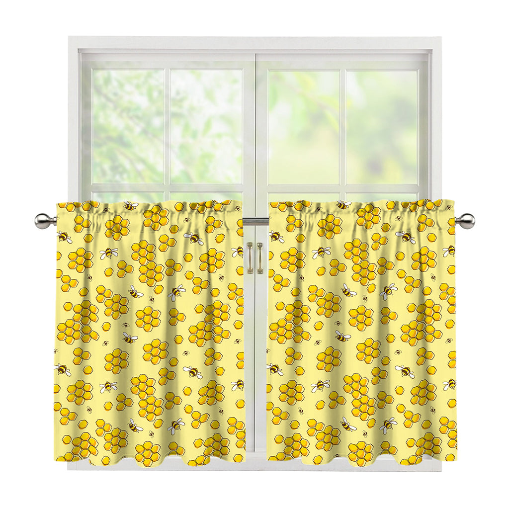 Cute Honey Bee Pattern Print Tier Curtains