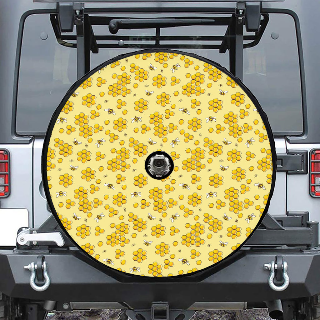 Cute Honey Bee Pattern Print Tire Cover With Camera Hole