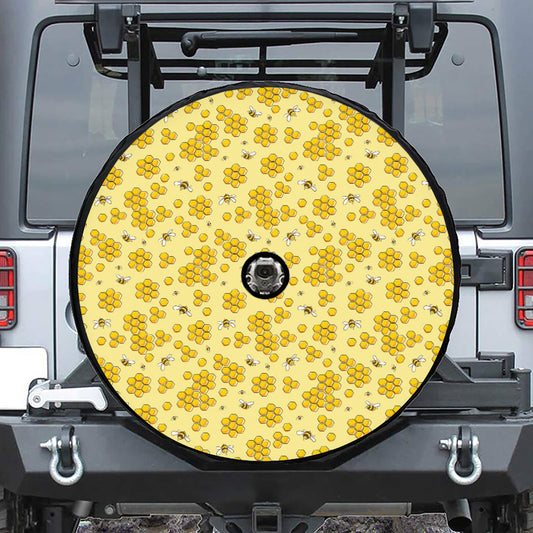 Cute Honey Bee Pattern Print Tire Cover With Camera Hole
