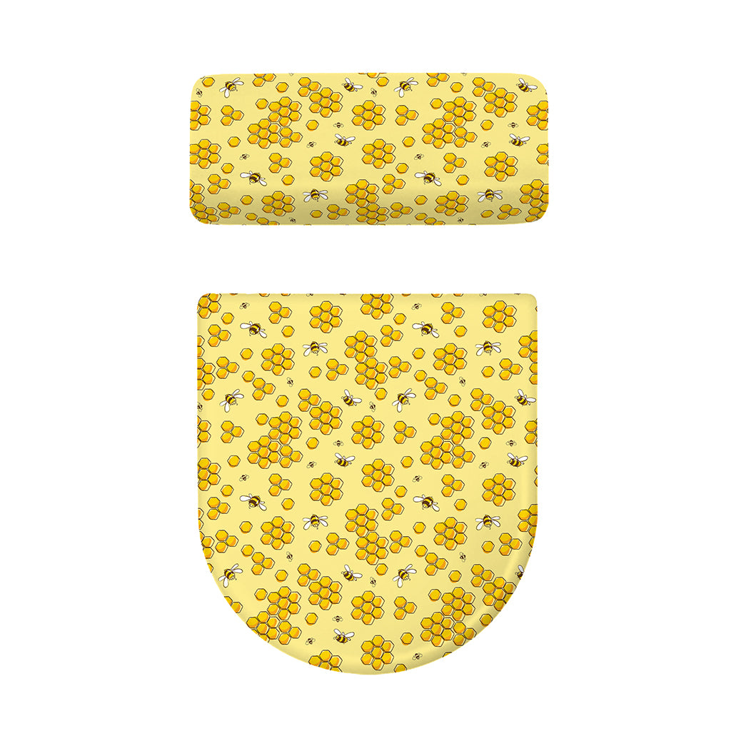 Cute Honey Bee Pattern Print Toilet Lid And Tank Cover Set