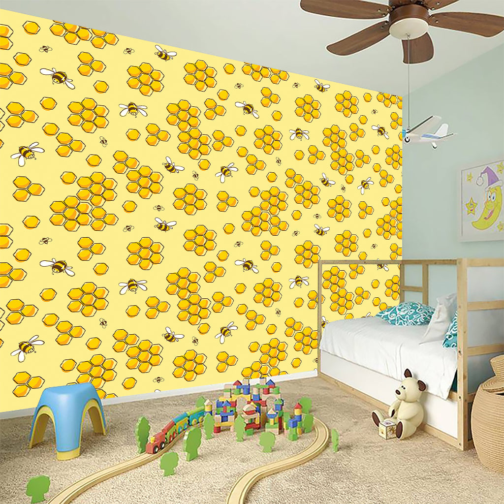 Cute Honey Bee Pattern Print Wall Sticker