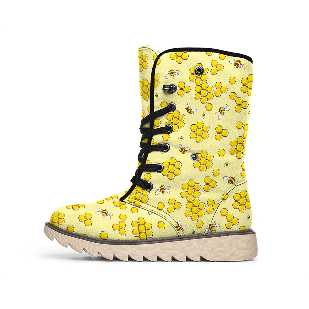 Cute Honey Bee Pattern Print Winter Boots