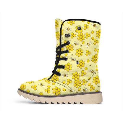 Cute Honey Bee Pattern Print Winter Boots