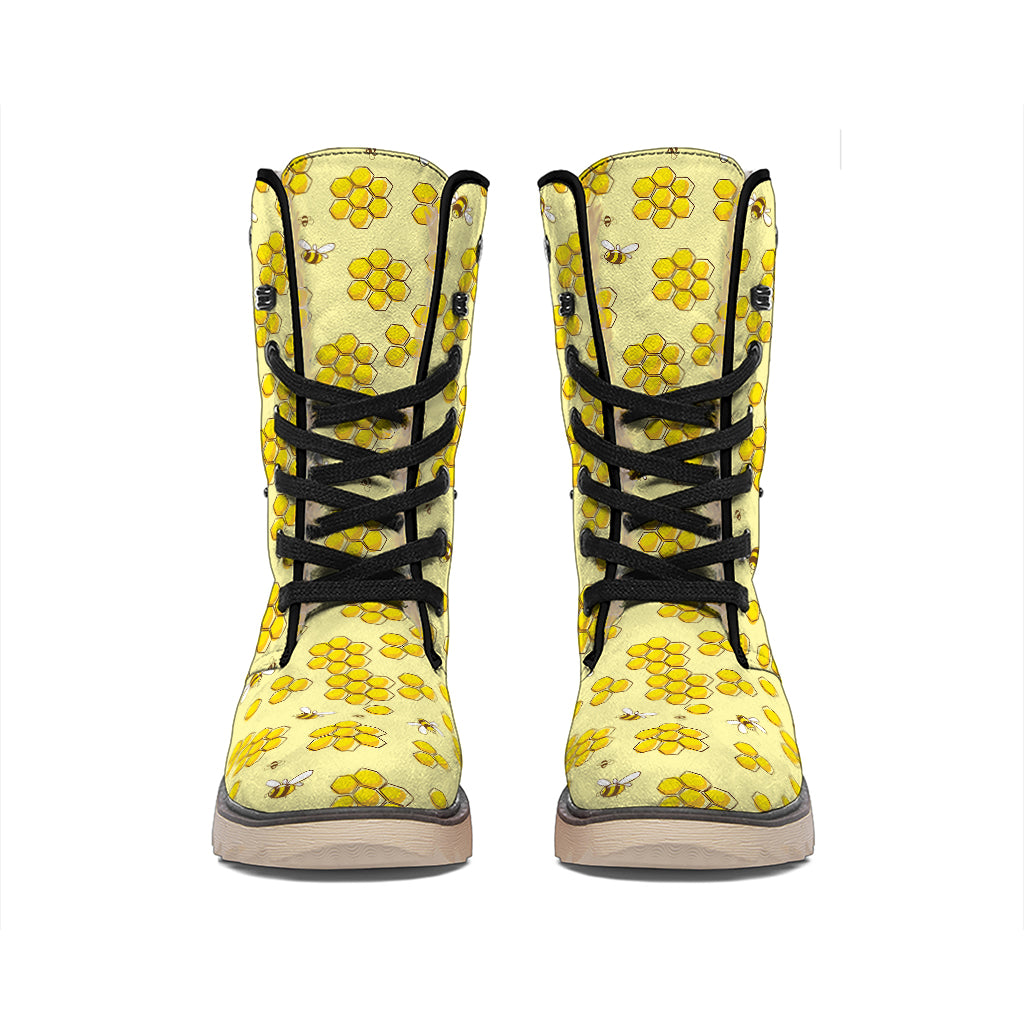 Cute Honey Bee Pattern Print Winter Boots