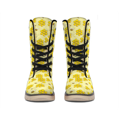 Cute Honey Bee Pattern Print Winter Boots