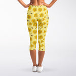 Cute Honey Bee Pattern Print Women's Capri Leggings