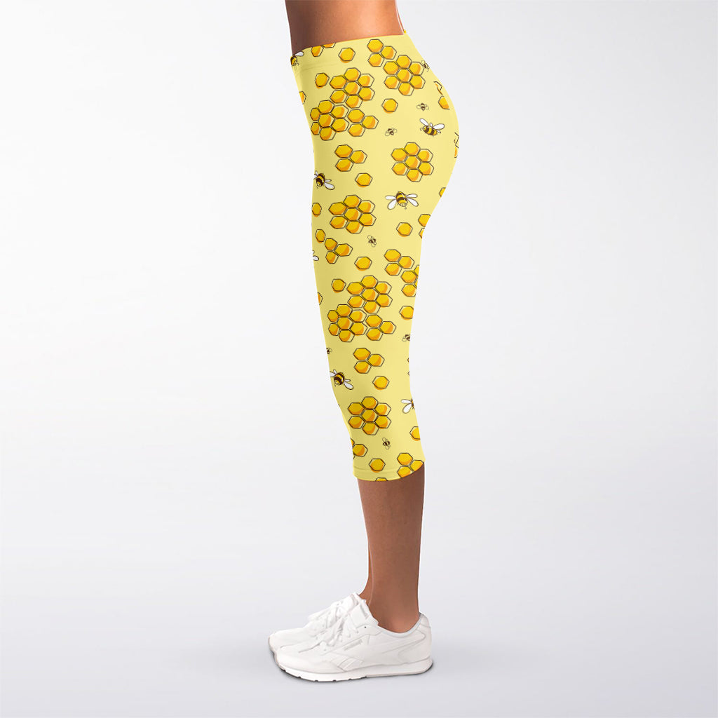 Cute Honey Bee Pattern Print Women's Capri Leggings