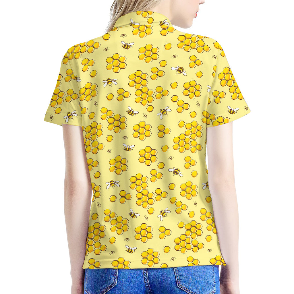 Cute Honey Bee Pattern Print Women's Polo Shirt