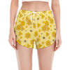 Cute Honey Bee Pattern Print Women's Split Running Shorts