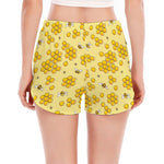 Cute Honey Bee Pattern Print Women's Split Running Shorts