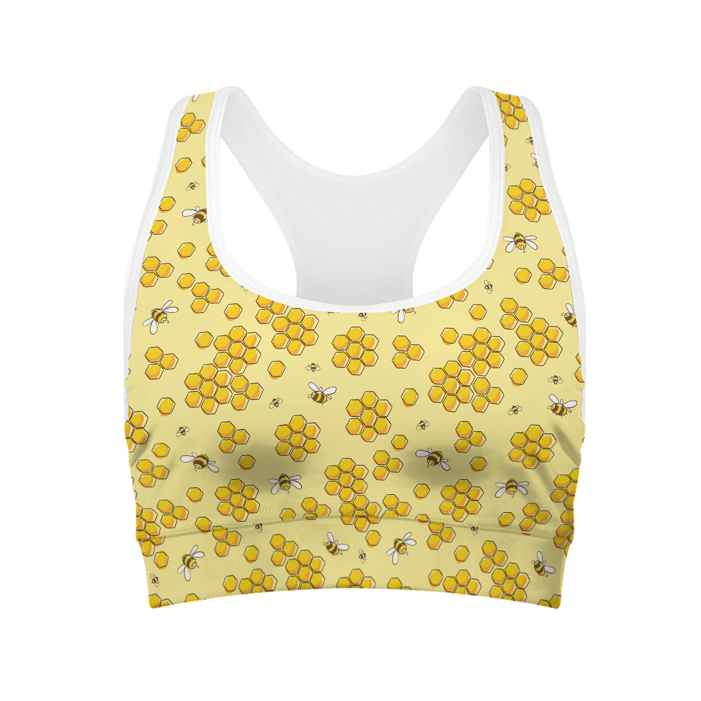 Cute Honey Bee Pattern Print Women's Sports Bra