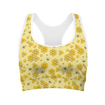 Cute Honey Bee Pattern Print Women's Sports Bra