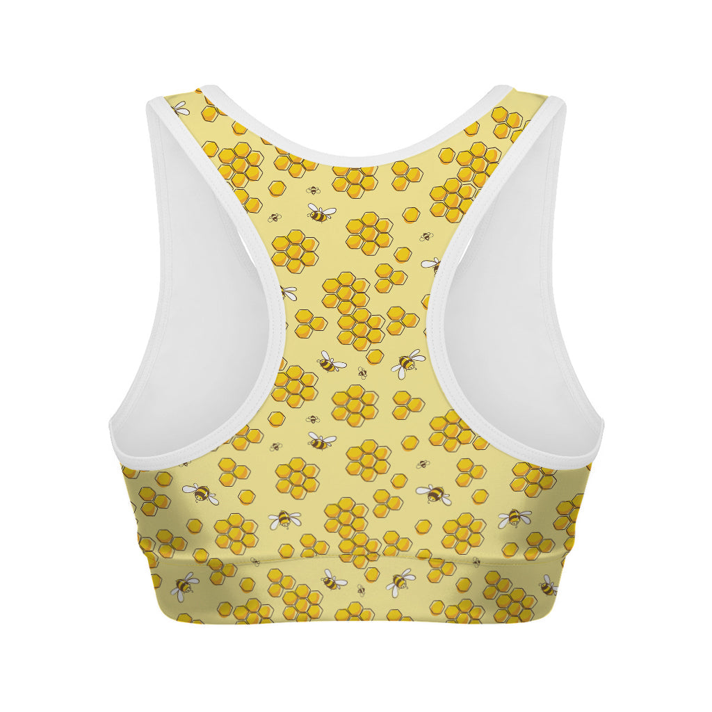 Cute Honey Bee Pattern Print Women's Sports Bra