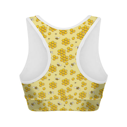 Cute Honey Bee Pattern Print Women's Sports Bra