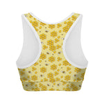 Cute Honey Bee Pattern Print Women's Sports Bra