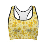 Cute Honey Bee Pattern Print Women's Sports Bra