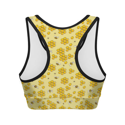 Cute Honey Bee Pattern Print Women's Sports Bra