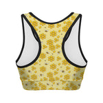 Cute Honey Bee Pattern Print Women's Sports Bra