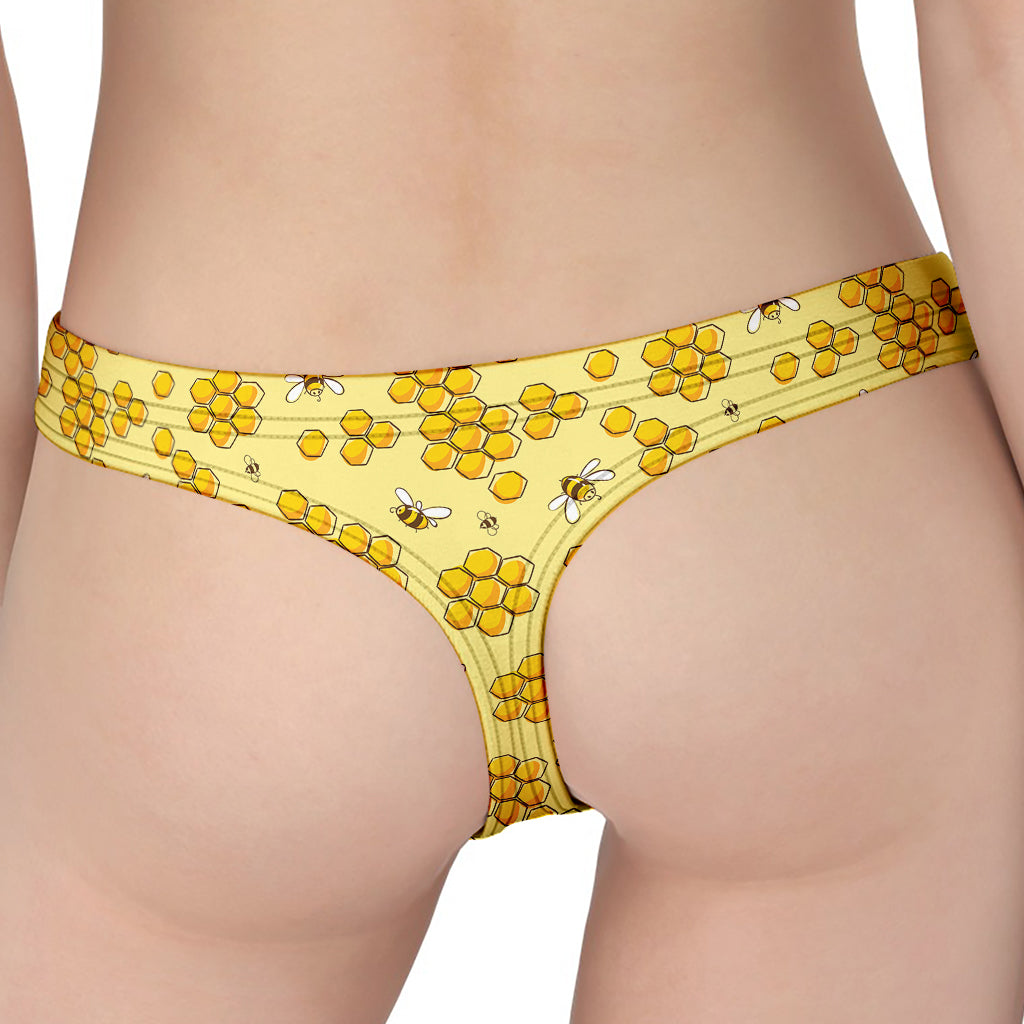 Cute Honey Bee Pattern Print Women's Thong