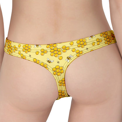 Cute Honey Bee Pattern Print Women's Thong
