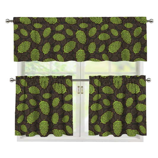 Cute Hop Cone Pattern Print 3 Piece Kitchen Curtains