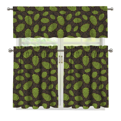 Cute Hop Cone Pattern Print 3 Piece Kitchen Curtains