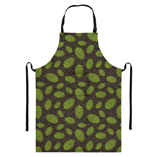 Cute Hop Cone Pattern Print Bib Apron With Pocket