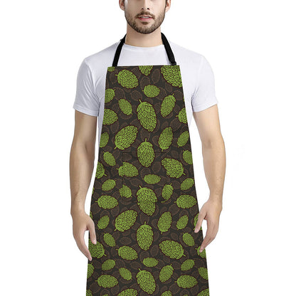 Cute Hop Cone Pattern Print Bib Apron With Pocket