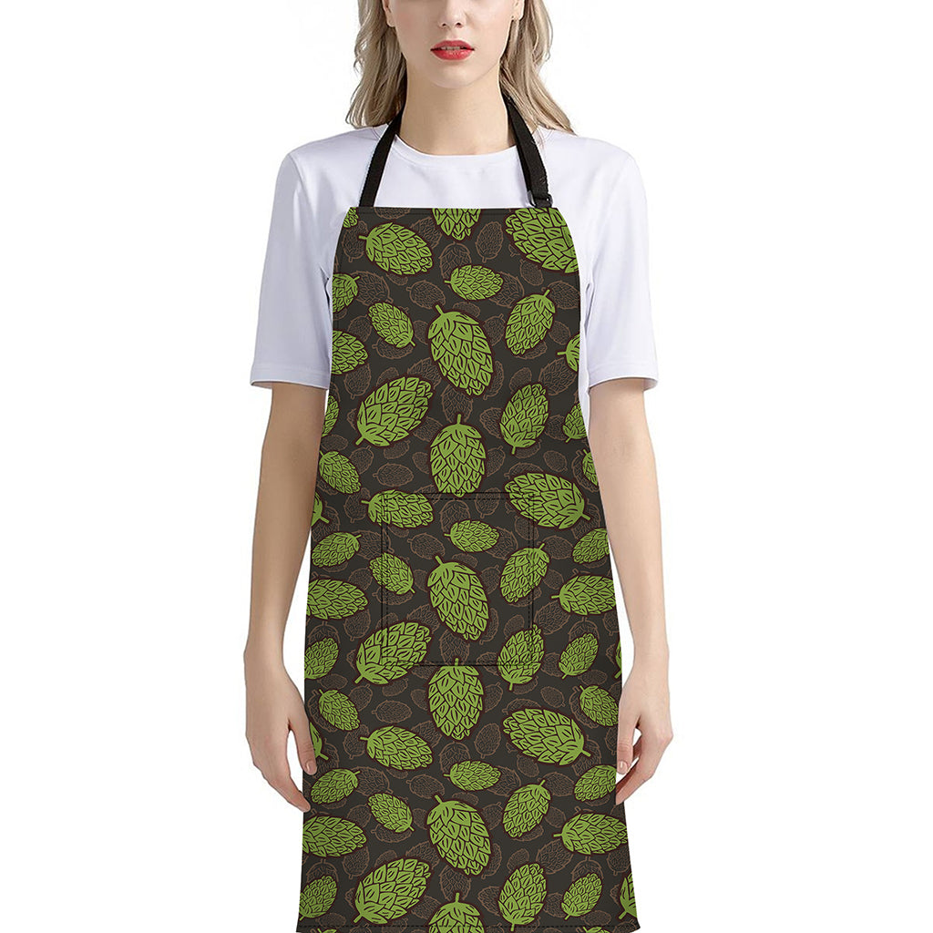 Cute Hop Cone Pattern Print Bib Apron With Pocket